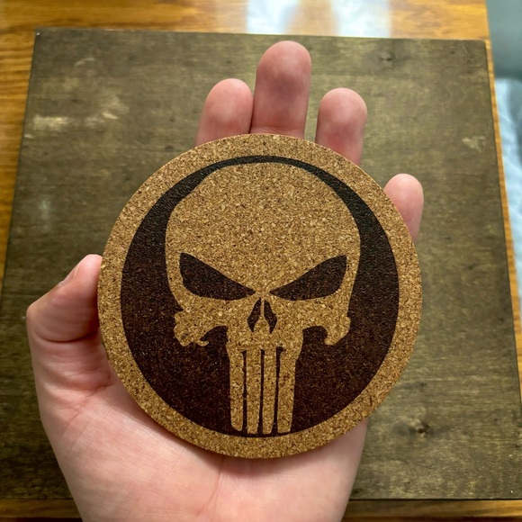 The Punisher Symbol Laser Engraved Cork Coaster - Picture 3 of 5